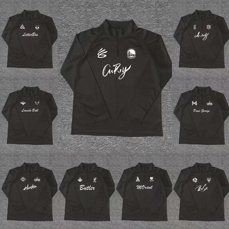 Star American-Style Basketball Jersey Half-Zip Long-Sleeve Men's Basketball Training Uniform Loose Breathable Quick-Drying Sports T-Shirt Jersey