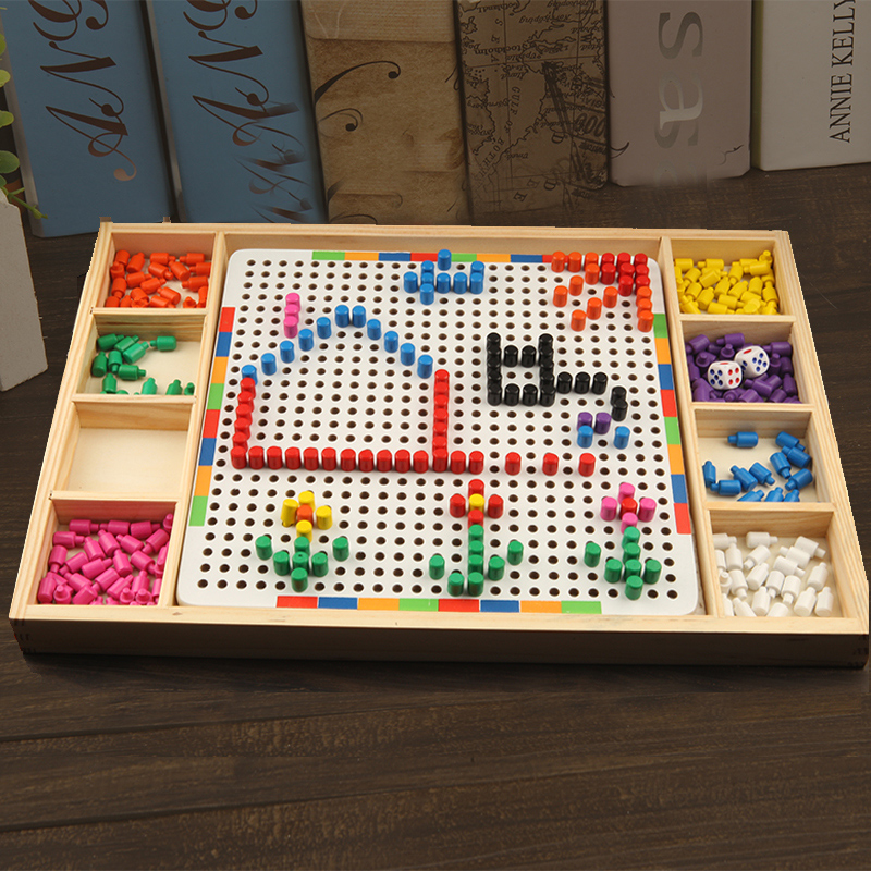 Children's intelligence wooden creative combination building blocks 3-5-7 years old kindergarten baby puzzle puzzle mushroom nail toy