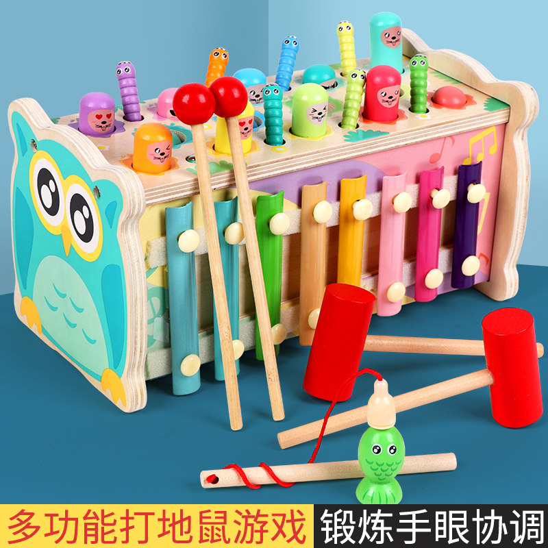 Children's puzzle force Parent-child gopher toy 2-3-6 years old baby early education intelligence development Catch insects knock piano double hammer