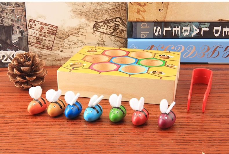 Trẻ em côn trùng bằng gỗ hộp ong nhỏ câu đố cha mẹ trẻ giáo dục sớm đồ chơi trẻ em chơi nhà trò chơi 2-3-6 tuổi đồ chơi điều khiển từ xa