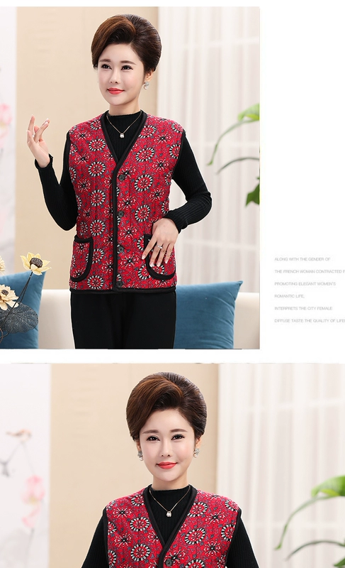 Áo vest nữ mùa đông mới dày cộng với áo nhung mẹ chất liệu cotton trung niên thoi trang nu