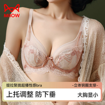 Cat Man Big Breast Revealing Small Breast Underwear Feminine Summer Thin Anti-Sagging Rabbit Ear Cup French Pure Desire Lace Bra Set