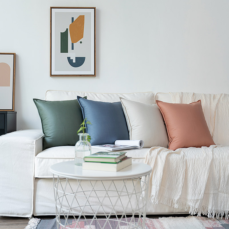 Minimalist pure colour matt leather holding pillow living-room sofa cushions office cortex pu leaning against pillowy oil wax leather holding pillow cover