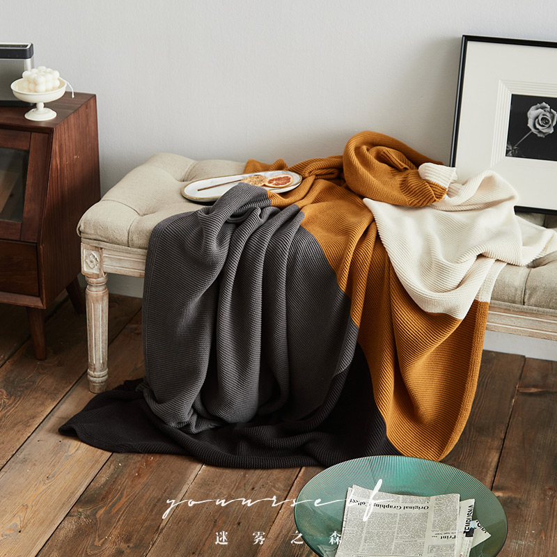 Fog Son Pure Cotton Parquet Color Knit Bedtime Nap Blanket Blanket Office Cover Blanket Sofa Blanket Air Conditioning Blanket