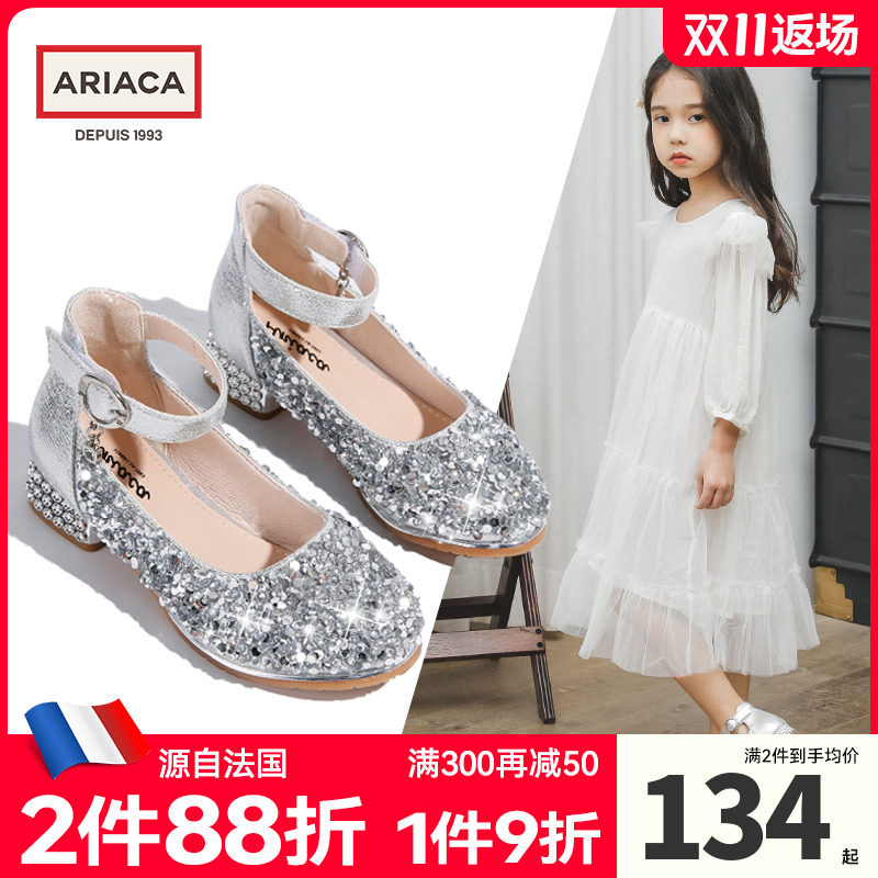 Ariaca girls high heels princess shoes crystal shoes performance shoes 2022 spring children's shoes little girl leather shoes