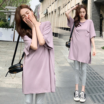 Pregnant Woman Summer Clothing Jacket Fashion Boomer Relaxation Medium Long T-Shirt Summer Tide Hot Mother Personality Pregnant Woman With Dress Skirt