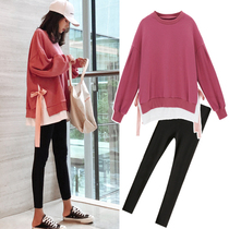 Pregnant women autumn clothes spring suit fashion style 2021 new spring going out sweater foreign style sports two-piece suit spring and autumn