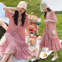 Pregnancy Woman Dress Summer Clothing Fashion style Reduction Age Short Sleeve Summer Pregnant Woman Dress Dresses Dresses Dresses Outer Wear Summer Medium Length