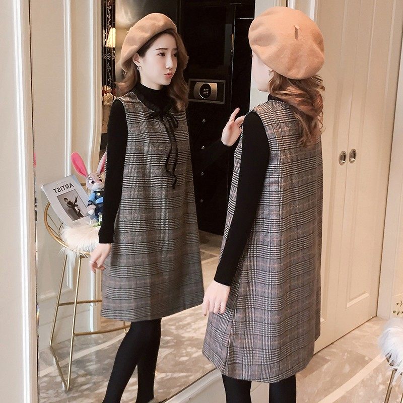 Pregnant women dress autumn dress 2021 new pregnant women suit fashion Korean edition thousand bird hair cloth dress T - shirt