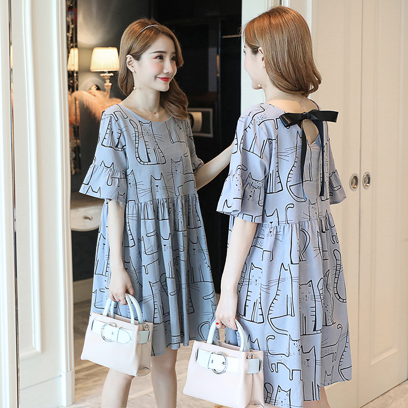 Maternity wear summer dress fashion style 2021 new spring coat loose Korean summer cotton linen A-line skirt