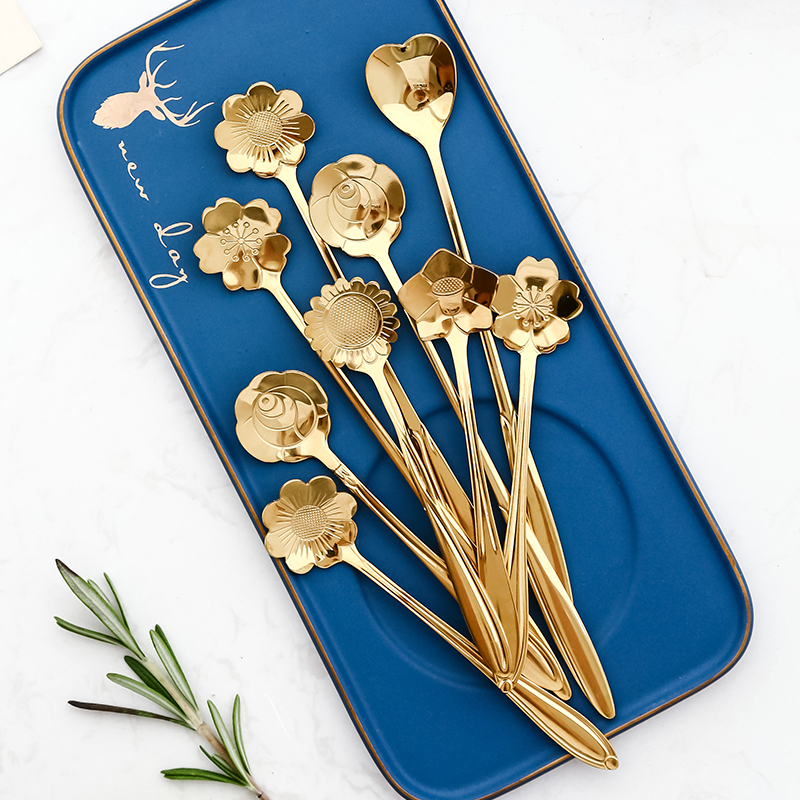 Cherry blossom cute dessert spoon stainless steel love spoon juice stirring long handle spoon coffee spoon ice cream spoon metal