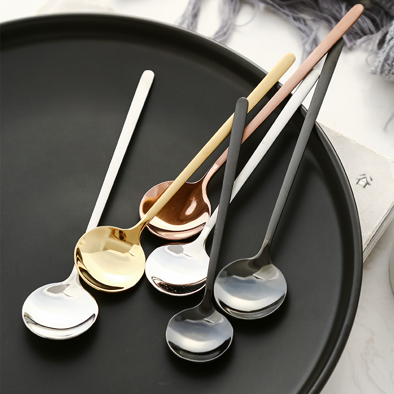Frosted Handle Stainless Steel Sweets Spoon Coffee Spoon Home Small Tablespoon Metal Spoon Round Head Stirring Spoon Tea Spoon
