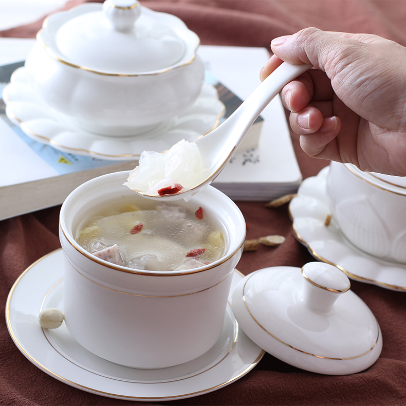 Porcelain gravitates Steamed Chicken Egg Spoon Bowl With Lid Baby Stew Eggs Rinds Flushed ceramic Snow clams Nest Flushed and Steamed Hotel