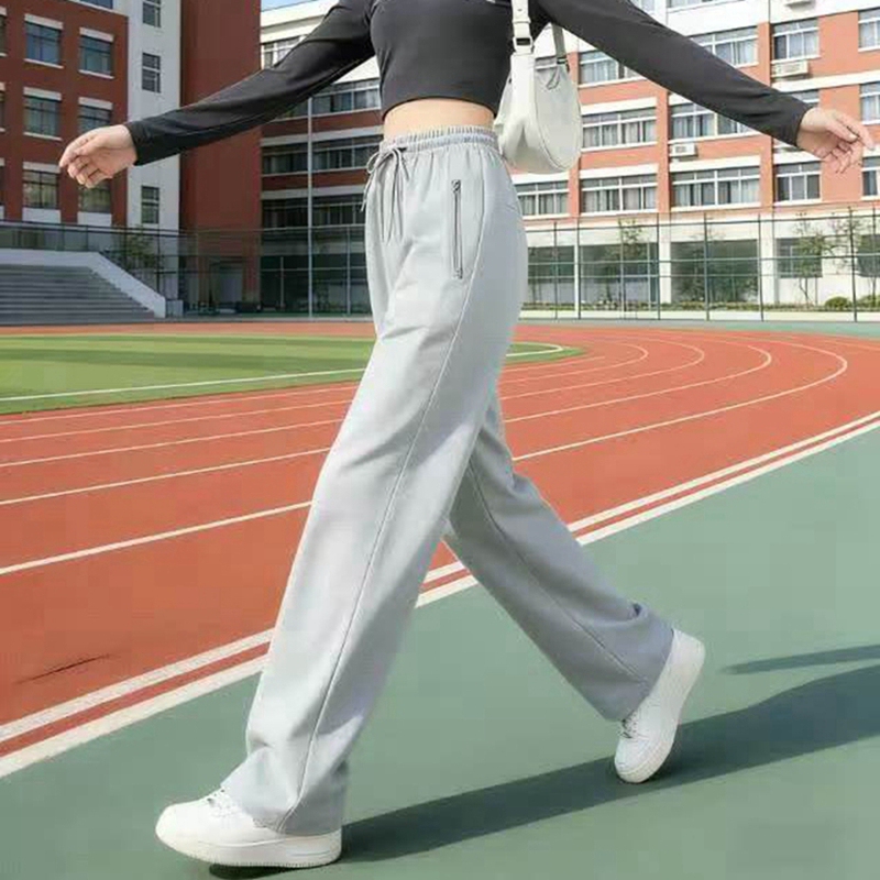 Spring and Summer Women's Youth Pants with Pockets and Zippers, Thin Straight-Leg Running Sweatpants for Junior High School Students, Spring and Autumn Long Pants Spring and Summer Women's Youth Pants with Pockets and Zippers, Thin Straight-Leg Running Sweatpants for Junior High School Students, Spring and Autumn Long Pants