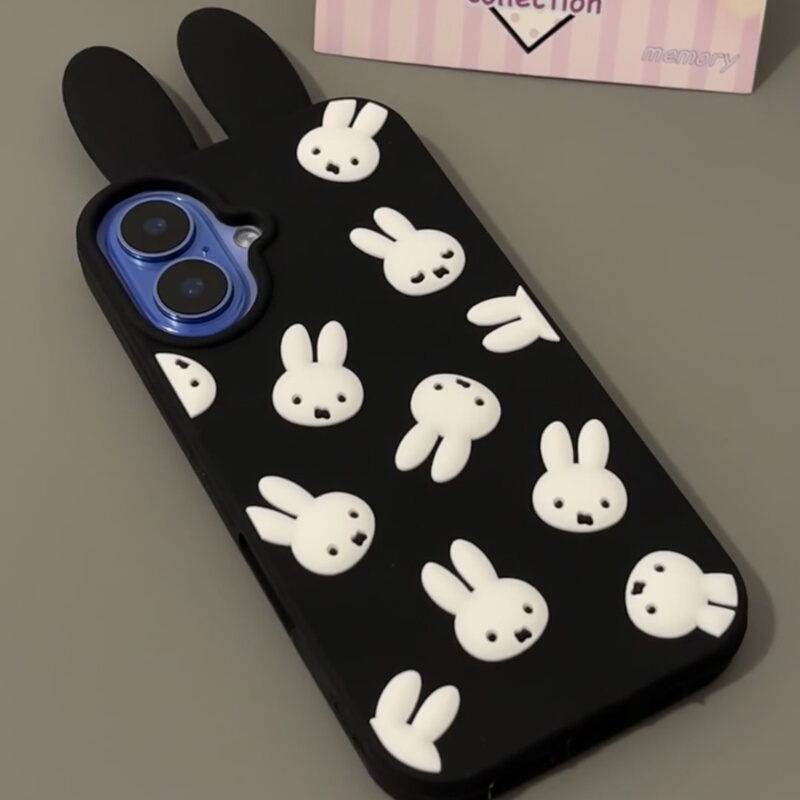 Three-Dimensional Rabbit Ears Cartoon Miffy Rabbit Suitable for Apple 15Promax Mobile Phone Case Iphone14Pro New 13Pro Girl Creative 11 Female 12 Cute 14 Anti-Fall 15 All-Inclusive Silicone Soft Shell