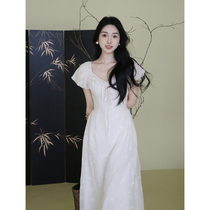 TYANG II goat design (white tea) national wind new Chinese embroidered rice white v collar foam sleeveless dress female summer