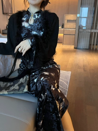 Дизайнерский ретро бархатный лонгслив, ципао, платье, китайский стиль