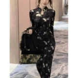 Дизайнерский ретро бархатный лонгслив, ципао, платье, китайский стиль