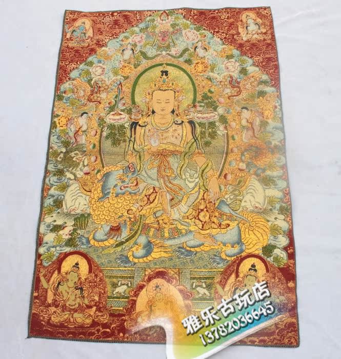 Tibetan Buddha statue Nepal golden silk thangka cloth brocade machine embroidery painting silk embroidery large Guanyin thangka embroidery