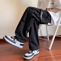 Overalls casual pants spring and autumn student high-end wide-leg pants mens American ins high street functional style long pants