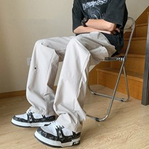 Japanese overalls mens summer trendy brand design niche American retro loose wide-leg straight casual trousers