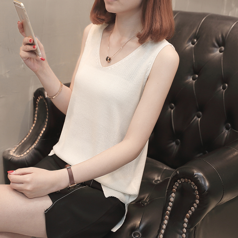 Knitted slings leak two-shoulder tops careful machine small fresh sleeveless T-shirt ice silk vest women's summer bottoms to tie the autumn