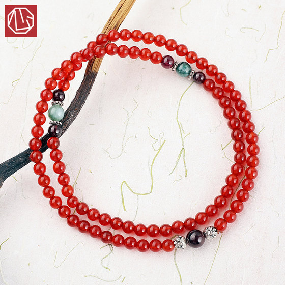 Natural red agate bracelet for women, garnet accessories, bead bracelet, multiple circles, original design, trendy, simple and fashionable hand ornaments