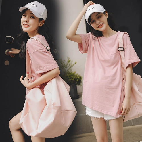 Летняя одежда для беременных, хлопковая базовая приятная телу футболка с коротким рукавом, оверсайз