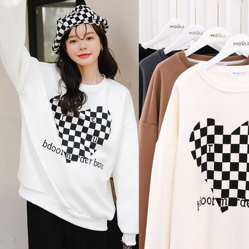 Beidui pregnant women's clothing with loose Korean version plus velvet thickened autumn and winter outwear round-collar blouses for undershirt spring and autumn clothing