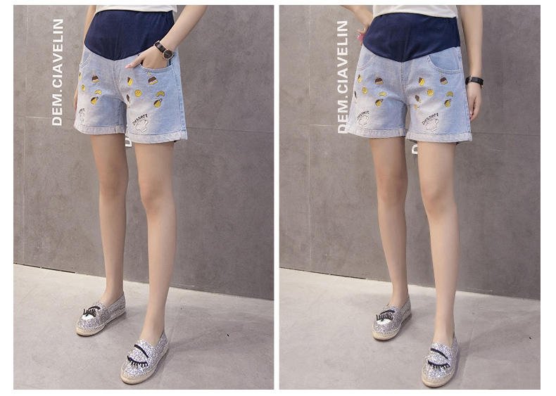 Phụ nữ mang thai của quần mùa hè phần mỏng phụ nữ mang thai jeans shorts mùa hè mặc bên ngoài dạ dày lift xà cạp loose quần âu