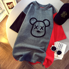 官圖實價聚酯纖維棉氨綸新款圓領拼色短袖恤