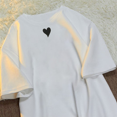 實拍實價 純棉 2021春夏裝新款愛心印花圖案寬鬆短袖T恤女
