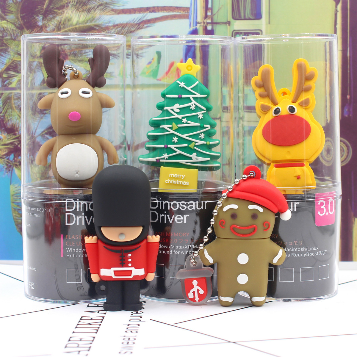 High Speed ​​3.0 Creative USB Disk 64G Cute Cartoon Doll Girl Gingerbread Man Elk Soldier Christmas Tree USB Disk