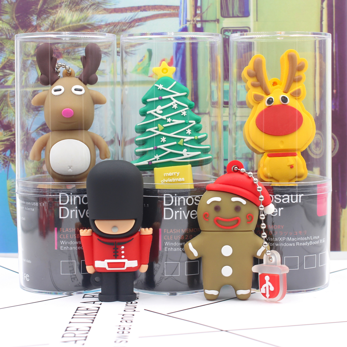 Creative U Disk 64G Cute Cartoon Doll Schoolgirl Gingerbread Man Elk Soldier Christmas Tree Couple Gift U Disk