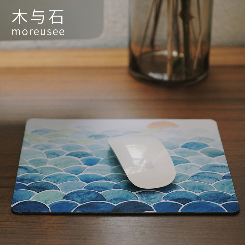 Mouse pad wood and stone original hand-painted mouse pad thickened literary illustration Small fresh mouse pad cute non-slip