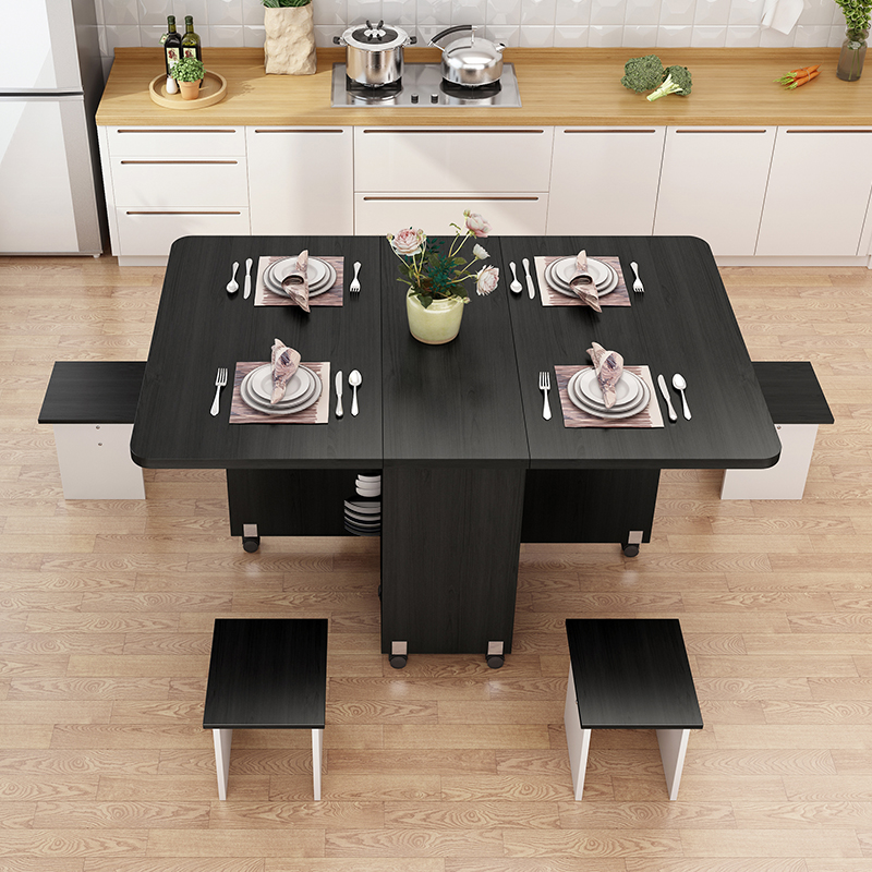 Foldable table home dining table simple telescopic mobile rectangular dining table rental room small apartment dining table