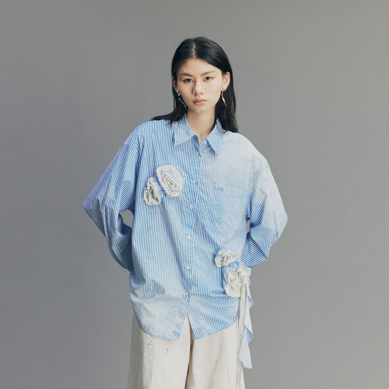 Uooyaa/Wu Ya 2026 Autumn New Collection'Dirtee' Romantic Lace Floral Striped Shirt