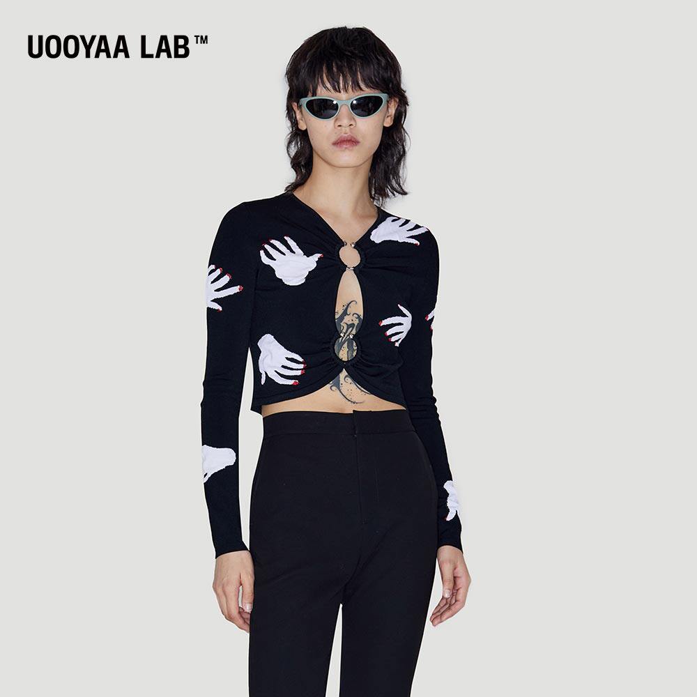 UOOYAA Wuya 2022 Spring New Hand Series Metal Circular Knitted Shirt