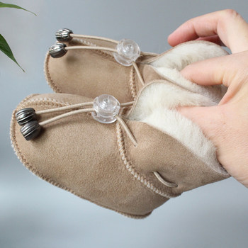 0-1 Year Old Sheepskin Integrated Baby Cotton Shoes, Winter Fleece-Lined, Thickened, Warm, Non-Slip, Genuine Leather Newborn Snow Boots