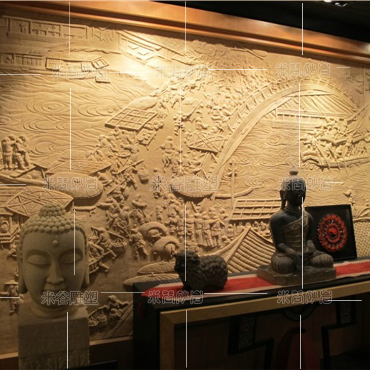 Sandstone relief villa exterior wall decorated sandstone glass steel copper copper historical and cultural sculpture Qingming River Map