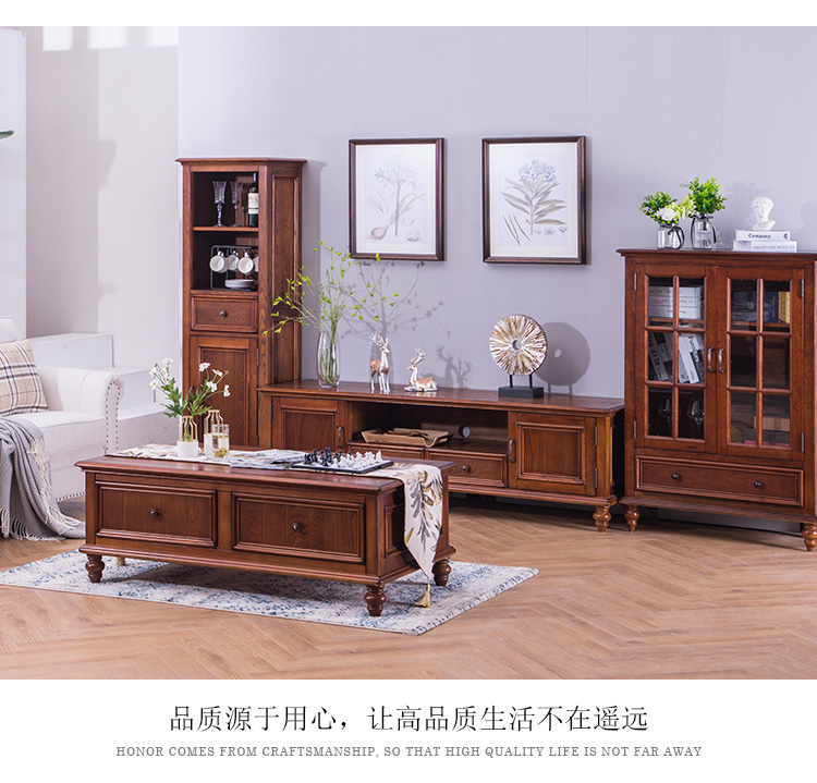 Nước Mỹ gỗ rắn bàn cà phê Bàn trà đơn giản căn hộ nhỏ Phong cách châu Âu Bàn cà phê TV kết hợp tủ đồ nội thất phòng khách - Bàn trà bàn tròn phòng khách