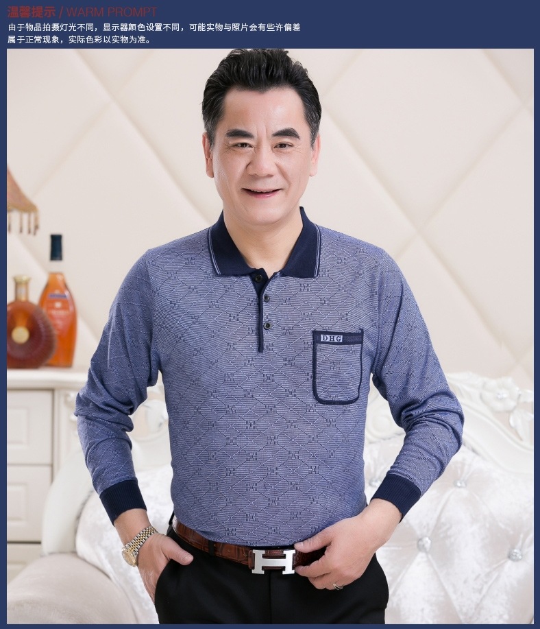Đàn ông trung niên áo thun dài tay rộng kích thước lớn bố mùa xuân ve áo dài tay trung niên POLO áo bố áo thun nam có cổ hàng hiệu