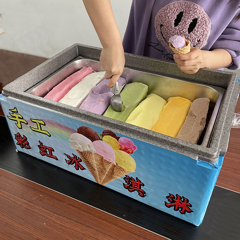 Rainbow Ice Cream EPP Foam Outdoor Refrigerated Box Swing Showcase Seven Colorful Handmade Ice Cream Commercial Ice Board