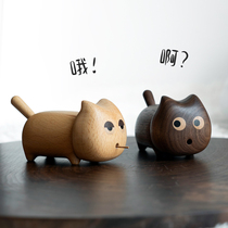 Kitty Toothpick Cylinder High Face Value Wood Containing Box Creative Cute Gift Original Design Black Walnuts Light Extravagant