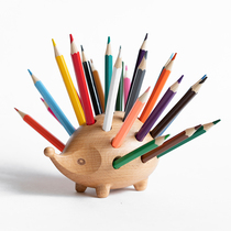 Hedgehog Pen Inserts Office Children Cute Gift Wood Containing Box Pen Holder S Creativity Solid Wood Tabletop Pendulum