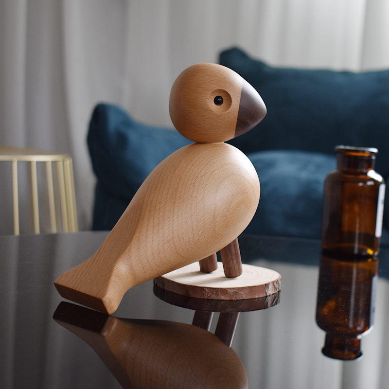 Little fat bird Nordic style pure handmade puppet ornaments wooden expression ins desktop decoration gift simple wood bird - Taobao