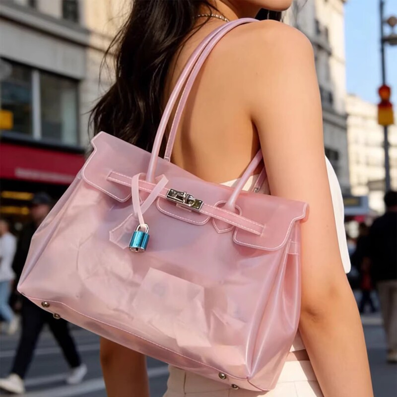 2026 Spring/Summer New Transparent Jelly Bag Large Capacity Women's Bag Lock Kelly Bag Handbag Shoulder Bag Tote Bag Trendy 2026 Spring/Summer New Transparent Jelly Bag Large Capacity Women's Bag Lock Kelly Bag Handbag Shoulder Bag Tote Bag Trendy