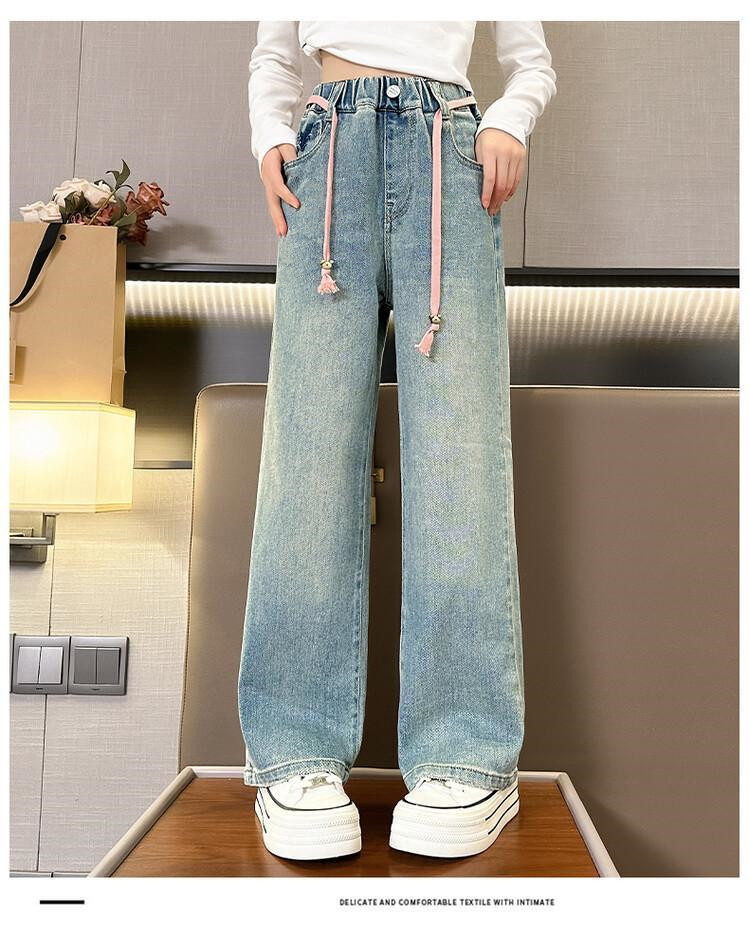 Джинсы детские 女童牛仔阔腿裤春秋2026新款女孩宽松裤子女中大童春季时尚直筒裤 Other