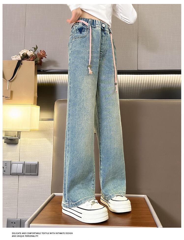 Джинсы детские 女童牛仔阔腿裤春秋2026新款女孩宽松裤子女中大童春季时尚直筒裤 Other