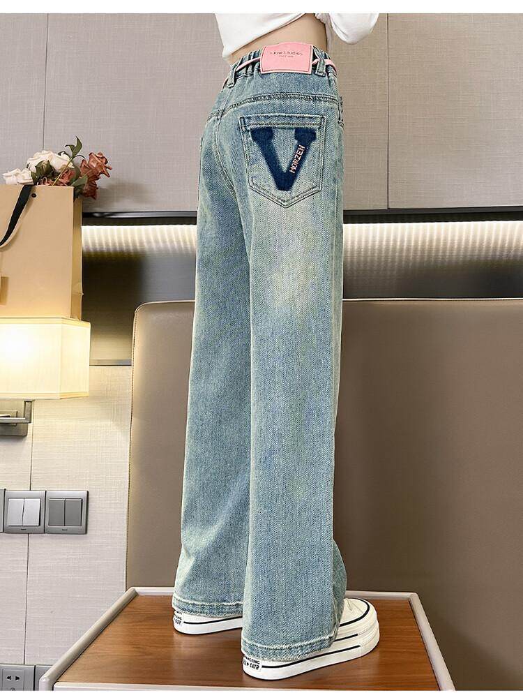 Джинсы детские 女童牛仔阔腿裤春秋2026新款女孩宽松裤子女中大童春季时尚直筒裤 Other